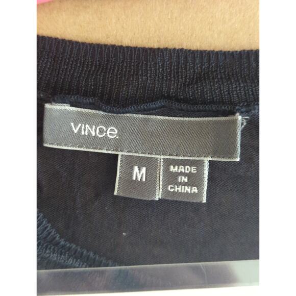 Vince Navy Blue Sheer Back Neck  Long Sleeve Crew Neck Casual‎ Top Womens MEDIUM - Picture 6 of 6